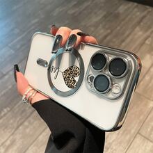 Teléfono con lente integral con estampado de leopardo en forma de corazón, chapado magnético, compatible con carga inalámbrica magnética y compatible con phone 16 Pro Max, 16, 15 Pro, 14, 14 Plus/14 Pro Max, 13, 13 Pro, 12 Pro, 11/11 Pro y la serie Pro. ¡Ideal para regalar a amigos, en cumpleaños y en fiestas! - Plateado - Ver 1