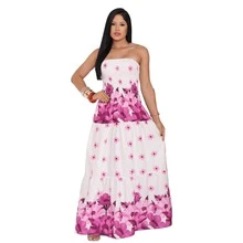 July Tropical Strapless Dress In Various Prints, 2025 Collection - Rose Flower - View 3