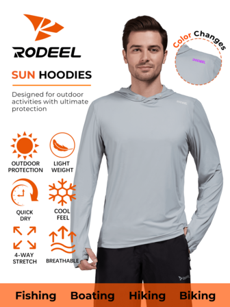 RODEEL Erkekler İçin Açık Hava Kapüşonlu Uzun Kollu Balıkçı Gömleği Güneş Korumalı, Çabuk Kuruyan, Nefes Alabilir, Balık Tutma, Yürüyüş, Fitness ve Diğer Açık Hava Aktiviteleri İçin İdeal