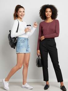 Roly 1 件女式長袖 T 卹（48 小時內發貨）- 各種尺寸 - 灰色 - 無側縫的管狀面料，半貼身，4 層圓領，頸部和肩部加固包縫，無袖口，適合日常使用，基本款 T 卹，耐用款 T 卹，舒適款 T 卹，長袖 T 卹 - 灰色 - 查看 6