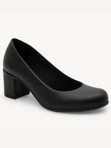 Pumps Thick Heel Doll Shoes Fashion Comfort Retro Doll Shoes High Heel Square Block Party Patent Leather And Napa Comfortable Closed Low Heel Square Shoes Elegant For Office And Work Round Toe - 黑色納帕 - 查看 1