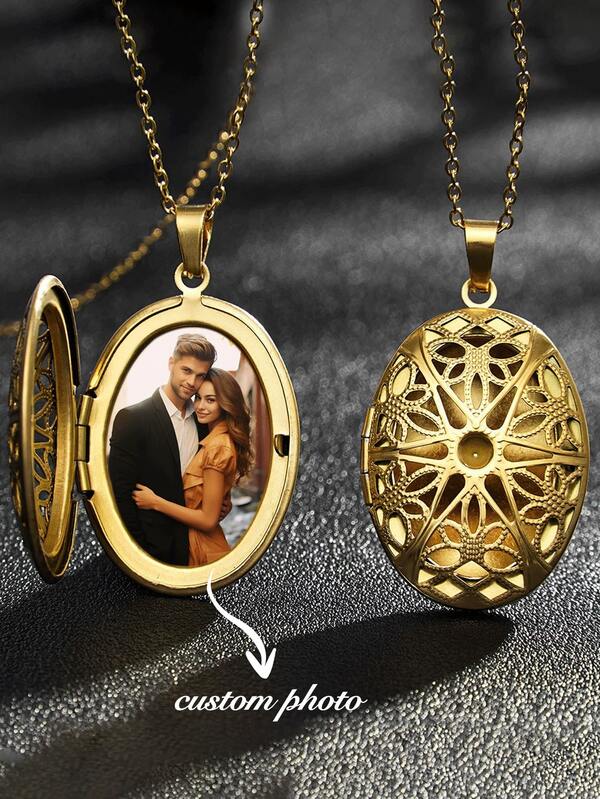 1 colar vintage personalizado com foto, colar com pingente de corrente banhado a ouro 14K personalizado, design com padrão vintage, estilo único, pingente à prova d'água, caixa com fotos de corrente que pode ser aberta, presente para mãe e namorada, ótimo presente, volta às aulas, ano novo, Halloween, Natal