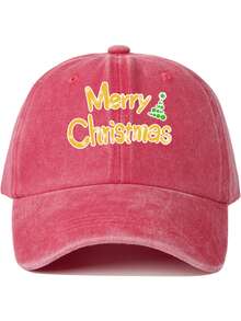 圣诞快乐！1 件创意印花棒球帽，男女同款软顶帽，时尚休闲太阳帽，纯色弧形帽檐帽 - 彩色 - 查看 6