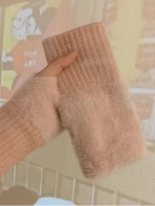 زوج من قفازات النساء البيضاء المحبوكة، مناسبة للخريف/الشتاء، دافئة وسميكة، متوافقة مع شاشة اللمس، تصميم بدون أصابع، مناسبة للارتداء بشكل فضفاض، مناسبة للدراجات والحماية من البرد - متعدد الألوان - مشاهدة 14