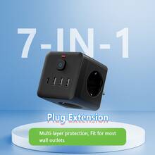 1 pezzo Presa multipla 7 in 1 con spina EU, adattatore senza fili con 3 prese AC, 3 porte USB-A, 1 porta USB-C, protezione da sovraccarico, interruttore indipendente, adatto per casa, ufficio, viaggio, camera da letto, gaming, disponibile in bianco e nero, presa senza fili per un facile trasporto e utilizzo