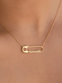 Collar con colgante de clip de papel con nombre personalizado, adecuado para hombres y mujeres, collar personalizado, placa con nombre grabado personalizado de 1-2, joyería de acero inoxidable de moda, regalo de pareja, regalo de cumpleaños, regalo de aniversario - Multicolor - Ver 4