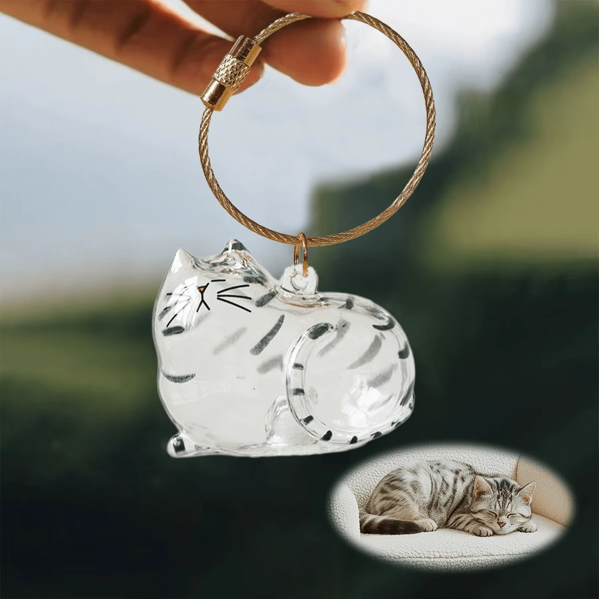 Clear Cat Fur Keepsake Charm - Portable Memorial Keychain For Pet Lovers, Customizable Cat Hair Jewelry Gift - 無色 - 查看 1
