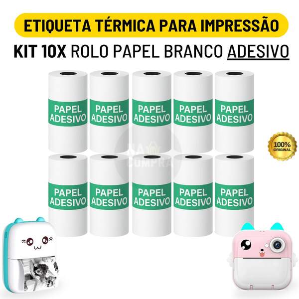Kit 10 Bobina Etiqueta Térmica Adesiva 57x30mm Branco Rolo Para Mini Impressora Portátil a Prova De Água