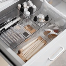 3/6pcs Multifunctional Plastic Cosmetic Drawer Organizer Box - Makeup, Jewelry, And Accessories Storage Solution For Vanity And Desk - Clear - View 6