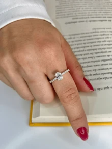 Solitaire Ring Zirconia Oval Crystal 925 Sterling Silver - Silver - View 3