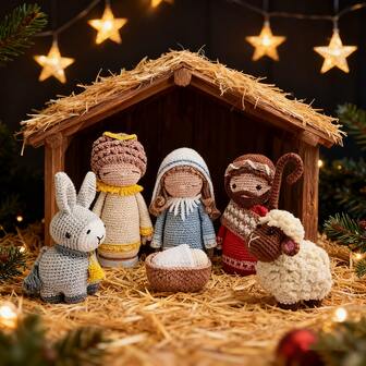 6pcs/Set - Crochet Kit For Making Nativity Scene With Jesus, Donkey, Sheep, Mary, Includes English Crochet Instructions, Suitable For Beginner Knitters As Craft Gift Set - DIY Crochet Materials - Contains Everything Needed For Crocheting - Perfect For Halloween/Christmas, Includes Basic Tutorial Videos, DIY Crochet Kit, Fun Modern Home Decor, Great For Crochet Enthusiasts, Birthday And Holiday Gift Set, Thoughtful Gift For Friends/Family/Loved Ones, Decorative Textiles