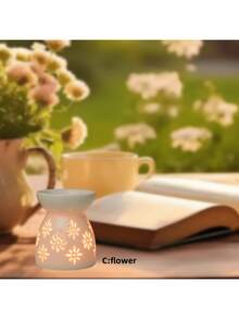 Exquisite Mini Aromatherapy Stove, White Hollow Ceramic Stove, 2.7 Inches X 3.4 Inches, Flower Love Moon Star Aromatherapy Stove Candlestick, Heating Candlestick, Essential Oil Stove Aromatherapy, Aromatherapy, Suitable For Families, Valentine's Day, Parties, Christmas Parties, Autumn, Festivals, Winter