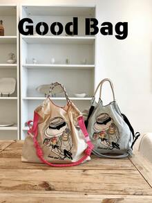 New Women's Tote Bag With Embroidered Fashion Pattern, Large Capacity Shoulder Bag With Adjustable Strap, Lightweight And Foldable Shopping Bag Suitable For Office, Commuting, Outdoor, Sports, Party, Surprise Gift, Big Capacity Handbag, Commuter Bag, Ladies Purse