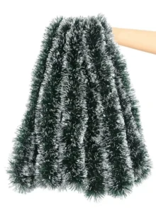 10PCS 9 Cm 2-Meter Encrypted Christmas Decorative Strips, Woolen Strips, Floral Ribbons, Dark Green, White Edge, Green Edge, Festive Atmosphere Decoration Supplies - Multicolor - View 10