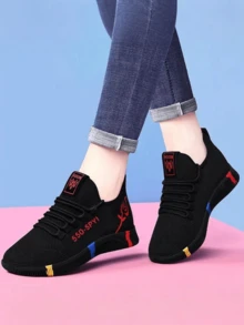 Calzado De Caminata Para Muje,Un Par De Zapatos Deportivos Transpirables De Malla Con Suela De Ligera Para Actividades Al Aire Libre,Nuevas zapatillas deportivas para mujer.Zapatillas deportivas minimalistas con cordones para mujer.Zapatillas De Tenis Para Mujer, Zapatos Comodos Mujer, zapatos deportivos de mujer transpirables con cordones - Negro y rojo - Ver 6