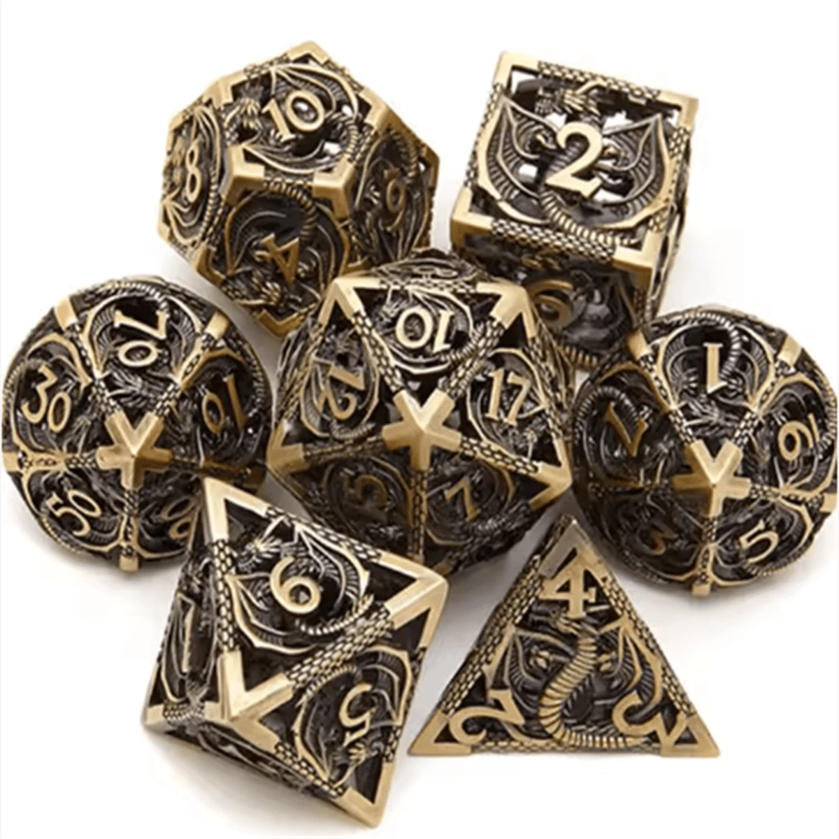 1 套 7 件 D&D 骰子套装金属骰子礼物多面骰子套装 D&D 角色扮演骰子 D20 空心多面骰子套装适用于 RPG MTG 桌面游戏 - 彩色 - 查看 1