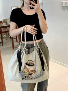 New Women's Tote Bag With Embroidered Fashion Pattern, Large Capacity Shoulder Bag With Adjustable Strap, Lightweight And Foldable Shopping Bag Suitable For Office, Commuting, Outdoor, Sports, Party, Surprise Gift, Big Capacity Handbag, Commuter Bag, Ladies Purse