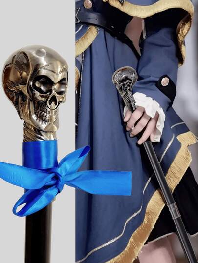 1pc Silver Gray Skull Shape Metal Material Retro Mediterranean Halloween Props Cosplay Performance Scepter Retro Style British Gentleman Cane Suitable For Daily Use As A Gift