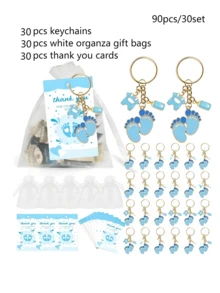 90 件/30 套/60 件/20 套/30 件/10 套婴儿送礼会礼物，适合婴儿送礼会装饰，婴儿送礼会性别揭晓派对，婴儿送礼会礼物，粉色或蓝色印花钥匙扣，带衣架和奶瓶设计，包含 10 个钥匙圈、10 个纱线袋和 10 张卡片，非常适合婴儿送礼会、新娘送礼会、生日派对和节日装饰，可作为派对礼物或礼品 - 彩色 - 查看 14