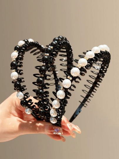 3pcs Pearl Hair Hoops For Girls, Bangs & Flyaway Hair Styling Accessories, Elegant Headbands For Daily Use