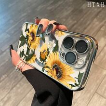 Funda magnética con lente integral y baño de oro, con diseño de girasol. Compatible con carga inalámbrica magnética. Compatible con phone 16 Pro Max, 16, 15 Pro, 14, 14 Plus/14 Pro Max, 13, 13 Pro, 12 Pro, 11/11 Pro y la serie Pro. Un regalo perfecto para amigos, cumpleaños y fiestas. - Negro - Ver 2