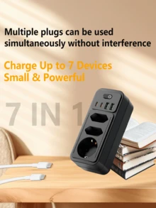1 Pack 7-In-1 Multifunctional Wall Plug, 2 USB-A And 2 USB-C Ports, With Surge Protector, Multipurpose Home Office And Workspace Power Organizer, Outlet Extender, Wall Adapter With Overload Protection, Suitable For Home, Office, Travel, Bedroom, Gaming Room And More