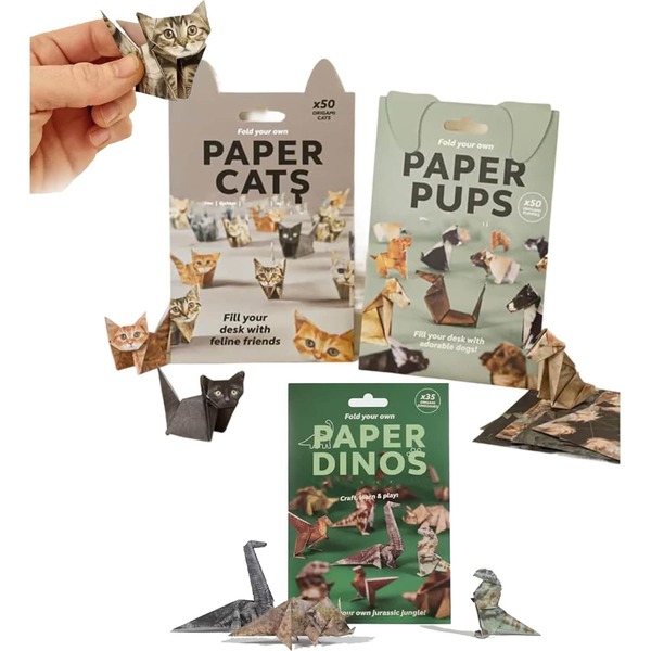 Kit di origami di gatti di carta fai-da-te, kit di origami 3D a forma di animali carini, kit di decorazioni natalizie, piega i tuoi gatti di carta, regali di Natale per uomini e donne (Dino)