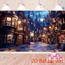 Versatile Magic Town Street Photography Backdrop - Perfect For Halloween, Birthday Parties & Home Decor Durable Polyester, No Power Needed