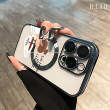 Girl Washing Face With Coffee All-Inclusive Lens Magnetic Electroplated Phone Supports Magnetic Wireless Charging And Is Suitable IPhone16promax 16 15pro 14 14 Plus 14 Promax 13 13 Pro 12Pro 11 11 Pro And Pro Series, funda protectora Christmas para todas las ocasiones, compatible con navidad y cumpleaños, diseño magnético elegante para regalar - Plateado - Ver 7