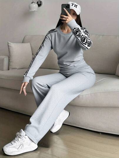 Juego de Suéter de Moda para Mujeres - Conjunta de Manga Larga y Pantalones Anchos, Variedad de Colores, Cálido y Cómodo, Perfecto para el Otoño e Invierno