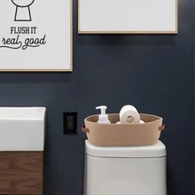 1 chiếc giỏ đựng đồ hình bầu dục đan thủ công có tay cầm bằng da, dùng để bàn, phòng tắm, trang trí nhà cửa, có nhiều màu sắc để lựa chọn. - Nhiều màu - Xem 3