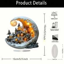 Piesă decorativă acrilică cu scenă boemă în stil sat luminat de lună, afișaj versatil pentru masă pentru casă și birou, cadou ideal de Crăciun, perfect pentru decorul camerei de zi, verandei și dormitorului