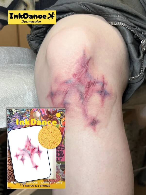 Zestaw tatuaży "Blood-Red Spark" w rewolucyjnej technologii, tatuaże półtrwałe, tatuaże tymczasowe, trwałe, tatuaż w kształcie iskry na Halloween dla kobiet, sztuczne tatuaże, wodoodporne, autentyczny wygląd tatuażu, na bazie roślin CSX045