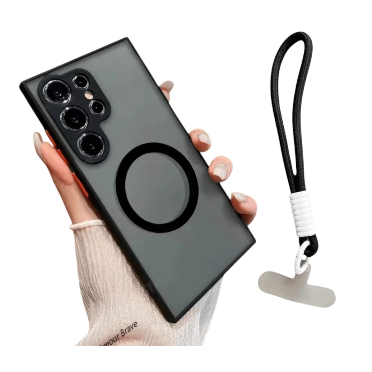Mida Style Kit 2 en 1 Funda Compatible Con Samsung Galaxy Mate Mas Correa Muñequera con Protección en Cámara Tecnología Magnética Uso Rudo - Negro - Ver 1