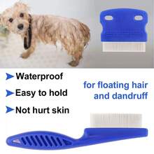 Flea Lice Comb, Stainless Steel Dog Cat Grooming Combs With Rounded Teeth, Double Sided Professional Pet Tear Stain Remover, Dematting Tool For Small, Medium & Large Pets - Blue - View 2