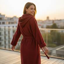 2-Piece 100% Cotton Unisex Bathrobe Set – Black & Green Color Options, Fluffy Hooded Robes For Women & Men, Terry Cloth, Soft With Long Belt – Ideal For Spa, Sauna & Daily Use – S/M & L/XL – Made In Turkey - Màu Cam cháy - Xem 6