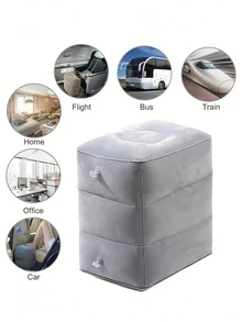 1pc Inflatable Foot Rest Pillow, Press-To-Inflate, Ultra-Lightweight & Foldable, Suitable For Airplane, Train, Car, Business Travel, Napping, Adjustable Air Footrest, Unisex, Travel Essential, Travel Accessory, Beach Vacation, Summer Travel, School Supplies, Back To School - Grey - View 10