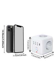 1 pezzo Presa multipla 7 in 1 con spina EU, adattatore senza fili con 3 prese AC, 3 porte USB-A, 1 porta USB-C, protezione da sovraccarico, interruttore indipendente, adatto per casa, ufficio, viaggio, camera da letto, gaming, disponibile in bianco e nero, presa senza fili per un facile trasporto e utilizzo