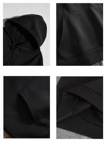 Men's Soft Hoodie With Abstract Red & White Formula Racing Logo Print,Warm Pullover Hooded Sweatshirt For Casual Style. - Black - View 5