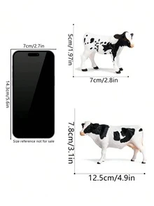 黑白仿真奶牛模型，母牛与小牛微型农场动物静态实体小雕像，适用于儿童教育知识、奶牛、农场动物、农场、玩具动物、微型奶牛、谷仓玩具、动物农场、动物形象玩具 - 彩色 - 查看 3