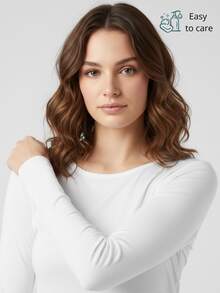 Roly 1 件女式長袖 T 卹（48 小時內發貨）- 各種尺寸 - 漿果紅 - 無側縫的管狀面料，半貼身，4 層圓領，頸部和肩部加固包縫，無袖口，適合日常使用，基本款 T 卹，耐用款 T 卹，舒適款 T 卹，長袖 T 卹 - 莓果紅 - 查看 3