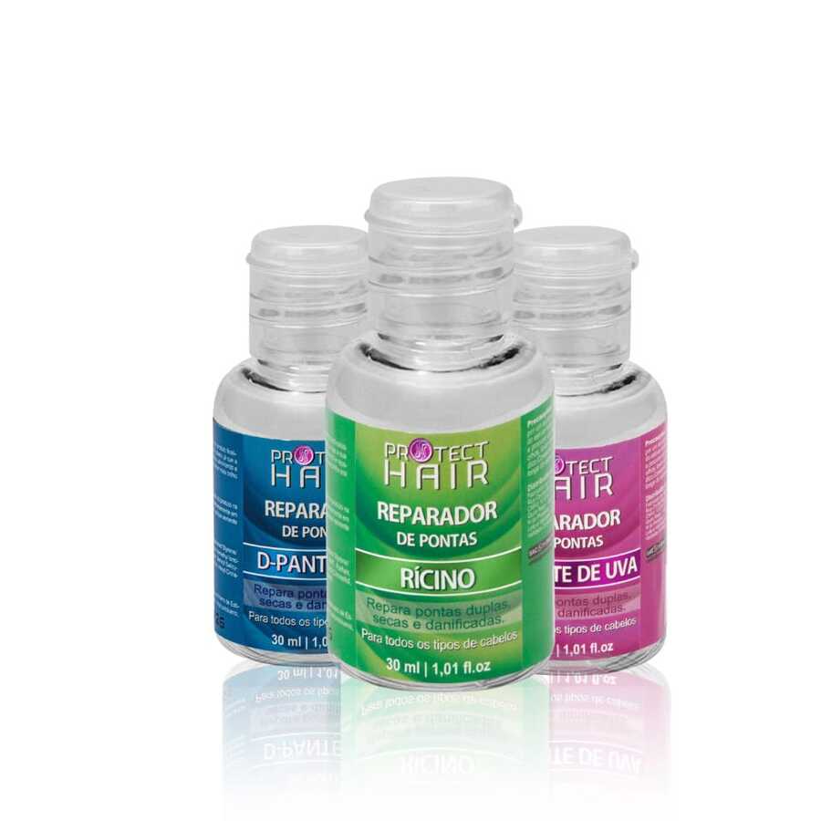 Kit 3 Reparadores de Pontas Protect Hair – Rícino, D-Pantenol e Semente de Uva - Multicolorido - Visão 1