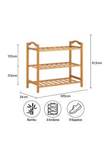 3-Tier Multipurpose Bamboo Shoe Rack - 鏽棕色 - 查看 2