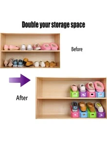 可调节鞋架，节省空间的双层鞋架，坚固耐用，可放置高跟鞋和运动鞋，整洁时尚的鞋柜，可堆叠鞋盒架，鞋架收纳，节省空间的鞋架，鞋柜 - 彩色 - 查看 4