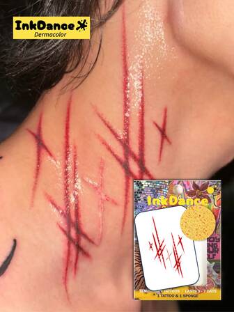 1Kit "Ultra-Realistic Bloody Scratch" Revolutionary Technology Tattoos, Semi-Permanent Tattoos, Temporary Tattoos, Long Lasting, Heart-Shaped Scab Halloween Women Tattoo, Fake Tattoos, Water-Resistant, Authentic Tattoo Look, Plant-Based CSX046
