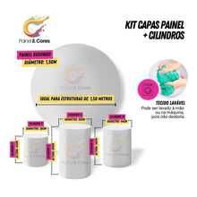 Kit Capa Painel de Festa Redondo + Trio Capas de Cilindro Sublimado Tecido Premium Tema Noivado Casal Decoração