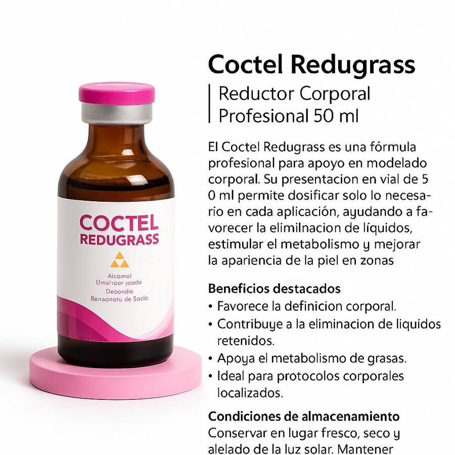 Coctel Redugrass Reductor Corporal Profesional 50 ml coctel Redugrass reductor corporal profesional 50 ml formula concentrada para apoyo en tratamientos esteticos aplicacion local ingredientes activos diseñada para sesiones en spa o uso por especialistas no sustituye consejo medico instrucciones de uso seguras y empaque profesional - Blanco - Ver 1