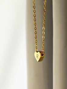 1件经典简约A-Z字母心形不锈钢镀金项链，适合女孩日常佩戴，个性化项链，锁骨链，母亲节珠宝礼物 - 金色 - 查看 4