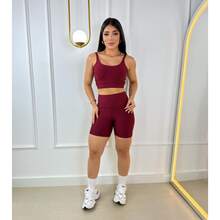 Fitness Set Shorts And Top With Removable Padding Suplex Gym Running Training Gym Set - 紅木色 - 查看 1