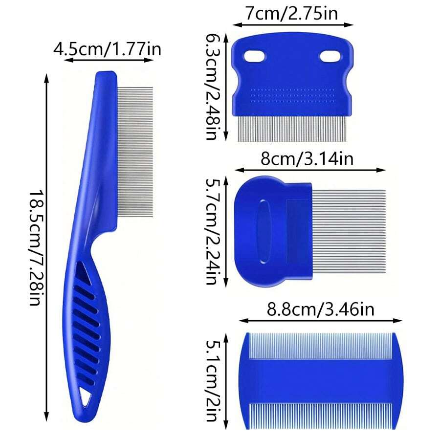 Flea Lice Comb, Stainless Steel Dog Cat Grooming Combs With Rounded Teeth, Double Sided Professional Pet Tear Stain Remover, Dematting Tool For Small, Medium & Large Pets - Blue - View 1